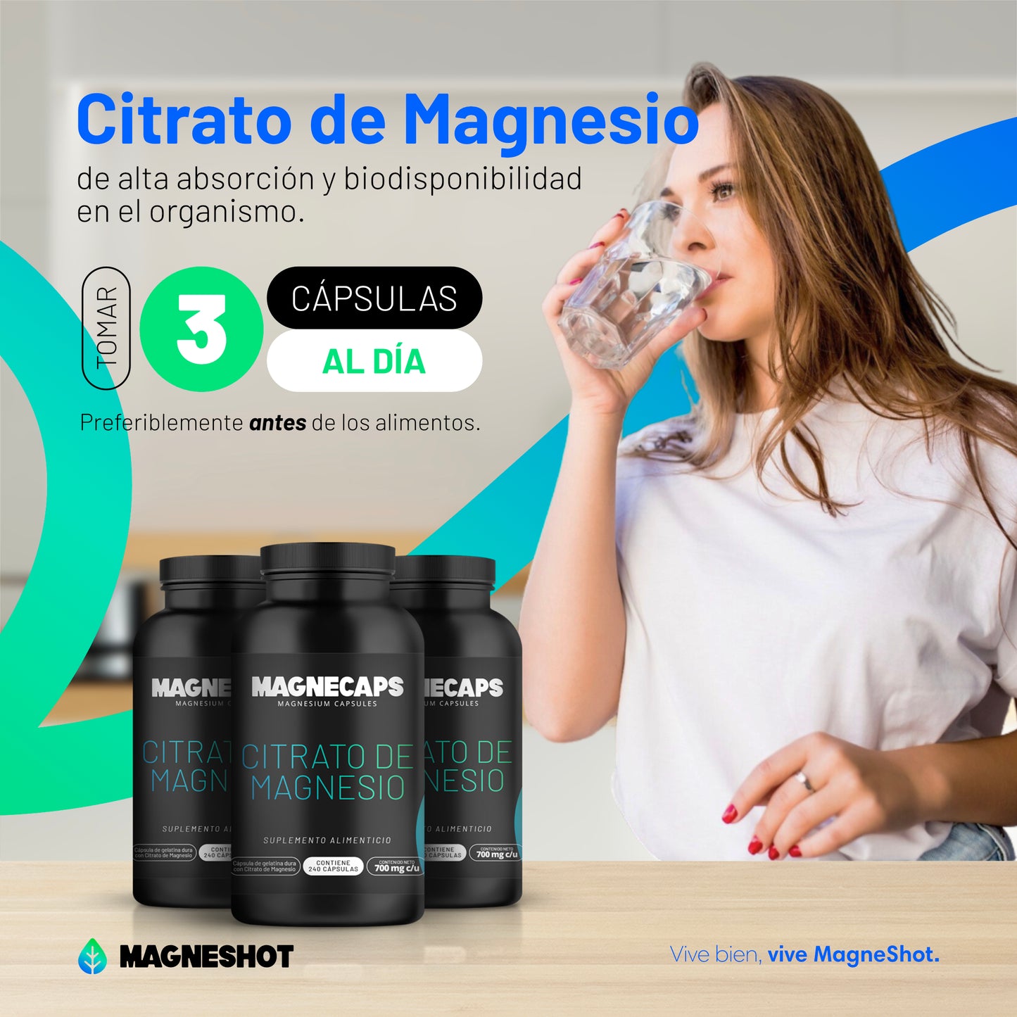MagneCaps Citrato de Magnesio 240 Cápsulas - 80 porciones ENVIO GRATIS