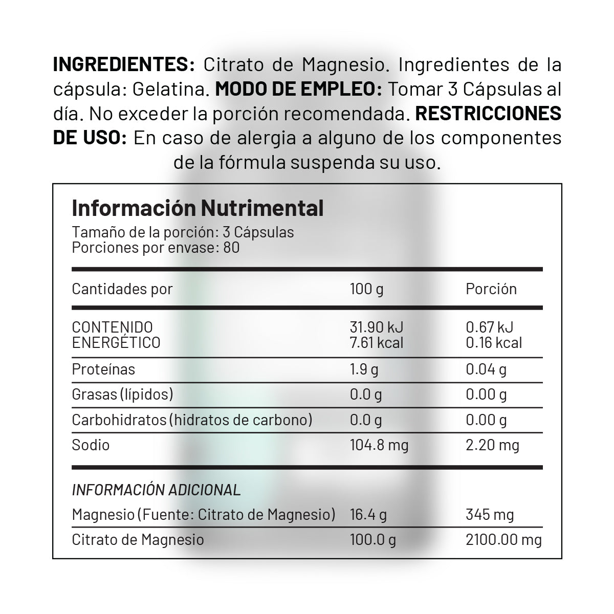 MagneCaps Citrato de Magnesio 240 Cápsulas - 80 porciones