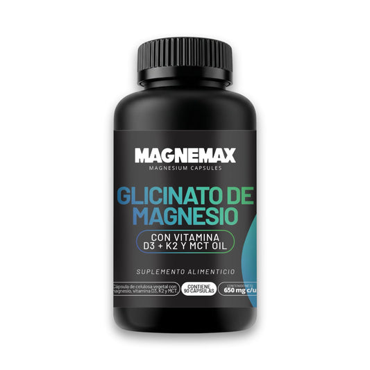 Magnemax Glicinato de Magnesio con Vitamina D3, K2 y MCT Oil | Magnemax | 90 Cápsulas