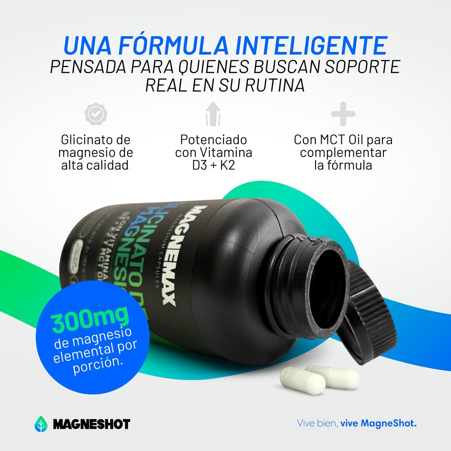 Magnemax Glicinato de Magnesio con Vitamina D3, K2 y MCT Oil | Magnemax | 90 Cápsulas
