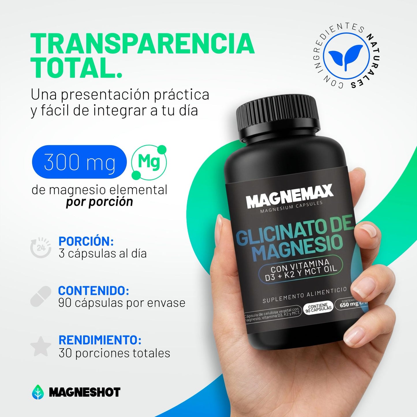 Magnemax Glicinato de Magnesio con Vitamina D3, K2 y MCT Oil | Magnemax | 90 Cápsulas