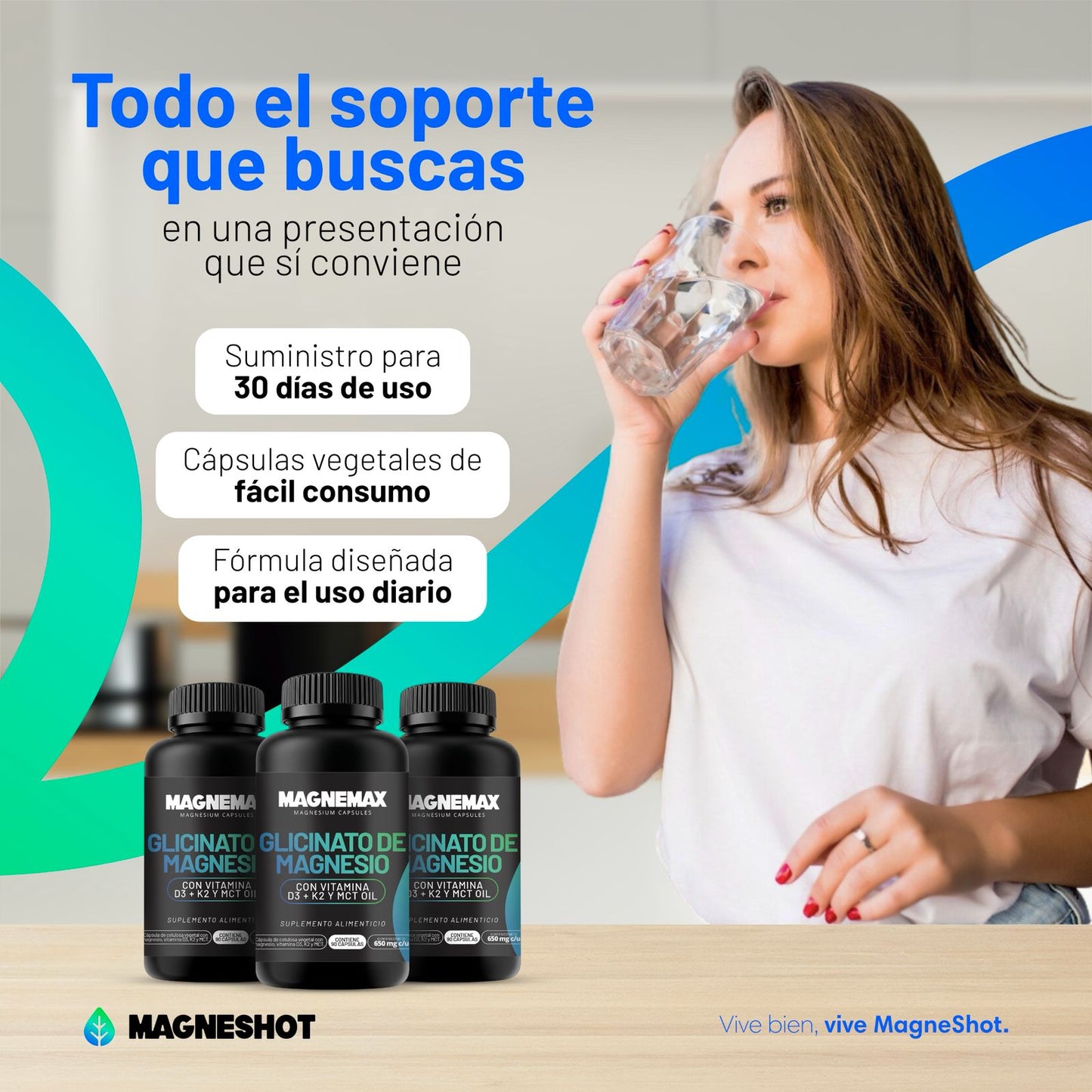 Magnemax Glicinato de Magnesio con Vitamina D3, K2 y MCT Oil | Magnemax | 90 Cápsulas