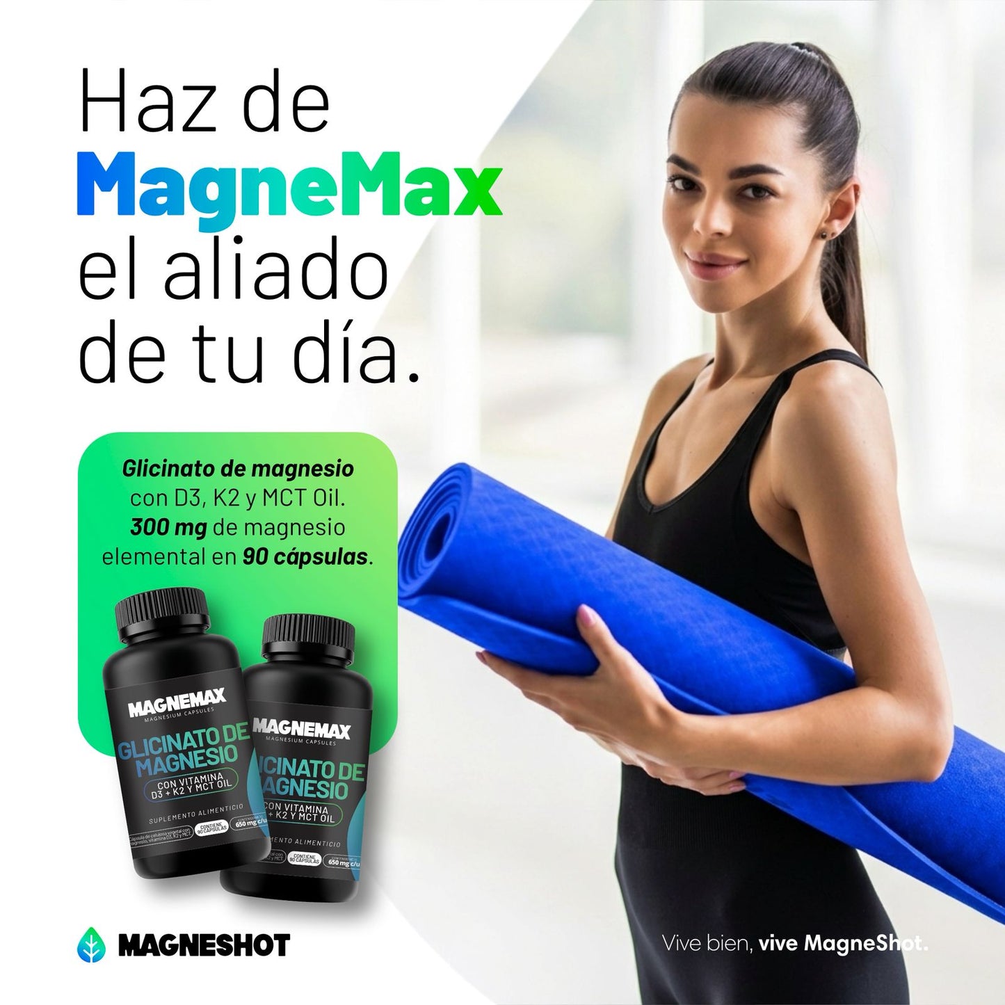 Magnemax Glicinato de Magnesio con Vitamina D3, K2 y MCT Oil | Magnemax | 90 Cápsulas